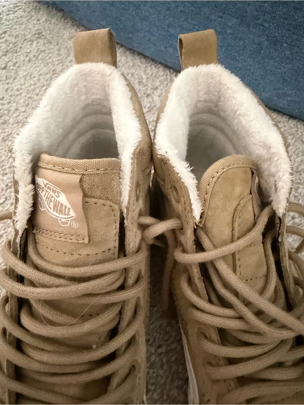 Vans High-Top Suede Sneakers in Tan with White Trim